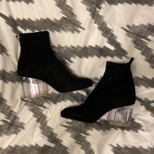 Suede Steve Madden sock bootie with clear heel size 7 never worn